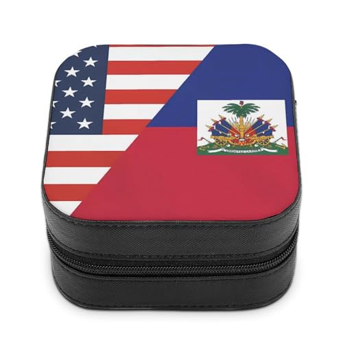 U.S. Haiti Flag Small Jewelry Organizer Portable Travel Storage Holder Box for Earrings Rings Necklaces Bracelets