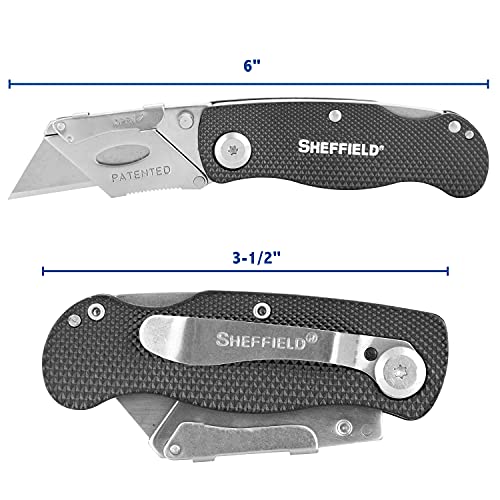 Image of Sheffield Folding Utility Knife, Accepts Standard Utility Knife Blades, Box Cutter Aluminum Handle, Razor Blades Included, For Home, Office, Trades, and Warehouse