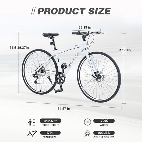 YHUBHSIS Commuter Bike, 700C Road Bike, Adult Hybrid Bike 7 Speed Disc Brake Light Weight Aluminum Frame, Racing Bike for Men Women Bicycle Hybrid Bicycle for Men Adult(White+)