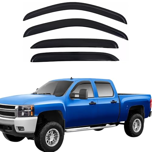 Exterior Tape On Window Visors Rain Guards for 2007-2013 Chevy(Chevrolet) Silverado & GMC Sierra 1500/2500HD/3500HD Crew Cab,Black Vent Visors Deflectors,Car Accessories-4pcs