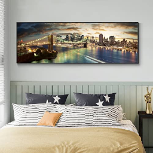 Toile vue de nuit de pont et paysage urbain illuminé pour créer un salon cosy