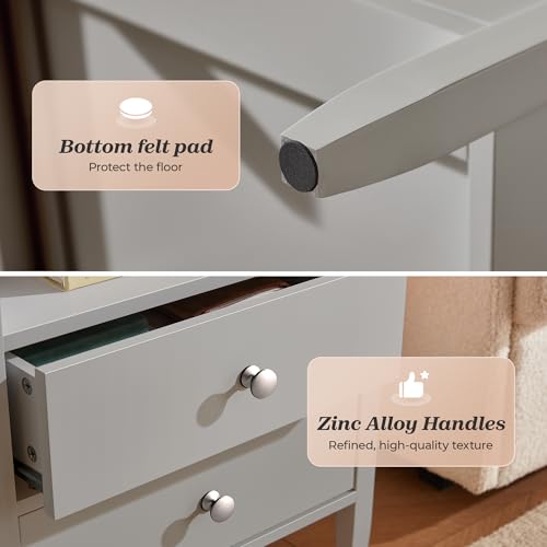 Image of Huuger Grey Nightstand Set of 2, Night Stand with Charger Station