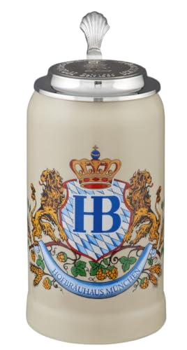 Hofbräuhaus München Stein Bierkrug Löwendekor mit Zinndeckel 1 L |...