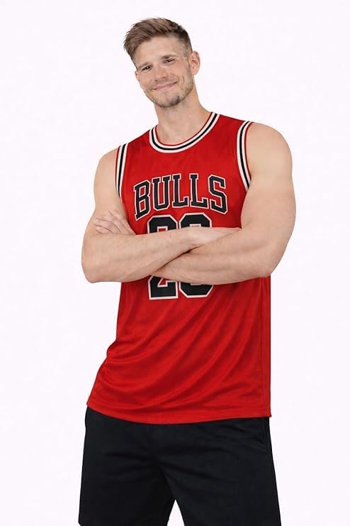 Image of Akar Men's Basketball Jersey Sleeveless Athletic Vest, Bulls 23 Print, Black, Lightweight Breathable Performance Shirt for Gym & Fitness
