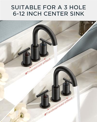 Image of FORIOUS Oil Rubbed Bronze Bathroom Faucets 3 Hole, 8 in Widespread Bathroom Sink Faucet Bronze with Pop Up Drain, 3 Piece Vanity Faucet ORB with 24 inch CUPC Supply Hoses, 6 inch to 10 inch Sink Restroom Remodel