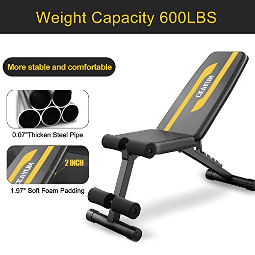 CEAYUN Adjustable Weight Bench Press, Foldable Workout Bench for Full Body, Incline Decline Utility Exercise Bench, Strength Training Benches for Home Gym