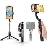 【2025最新手ブレ防止自撮り棒 ジンバル三脚スリーインワン一体三役】スマホジンバル【Bluetoothリモコン付き】スタビライザー 片手持ち単軸スタビライザー 自撮り棒 5段階伸縮 多機能 安定撮影 スマホ三脚 手ブレ防止 折畳み式 超軽量 スマホ 携帯電話 手持ちジンバル iPhone/Android対応 ハンディ USB充電 角度調節 初心者・プロ対応 (ダークブラック)