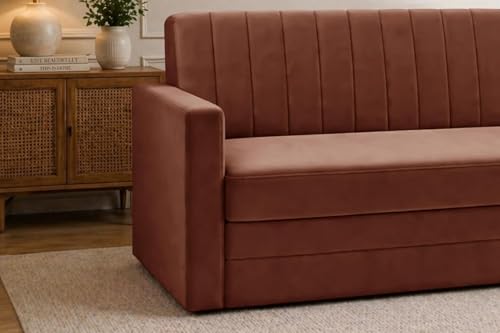 Image of Modern Velvet 3-Seater Sofa Cum Bed with Armrest, Convertible Sleeper Couch Sofa for Living Room, Bedroom & Office-Brown Color