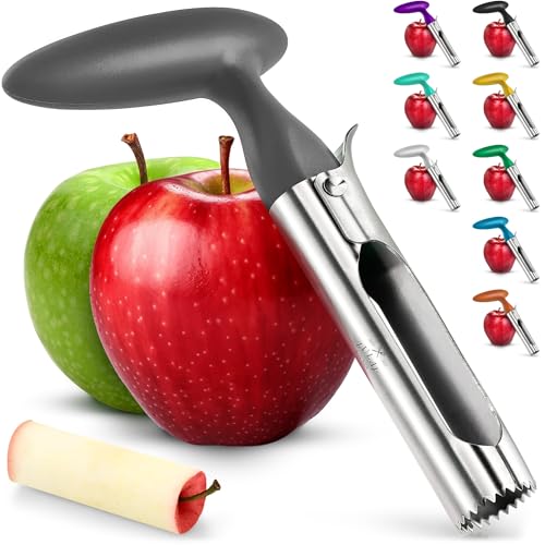 Zulay Kitchen Premium Apple Corer Tool - Ultra Sharp, Stainless Steel, Serrated Blades for Easy Coring - Easy to Use & Clean, Durable Apple Corer Remover for Baking Apples & More - Gray