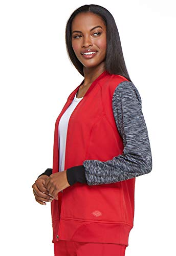 Dickies Dynamix Women Warm Up Scrubs Jacket Zip Front Plus Size Dk350, 4Xl, Red #TOP5