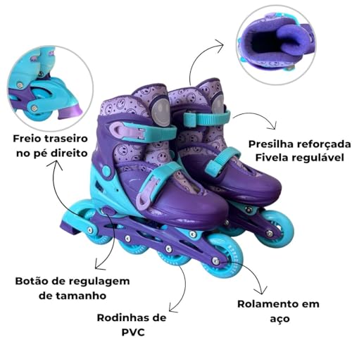 Patins Infantil 2 em 1 Inline Triline Glumi Tamanhos Ajustáveis (Smile, 28-31)