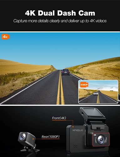 KINGSLIM D5 Dashcam 4K, GPS & WiFi Intégrés, Caméra de Bord