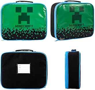 Zawadi Global Minecraft Kids Childrens Lunch Box Set – Insulated Lunch Bag, Multicompartment Lunch Box & 540ml Water Bottle - School Travel Lunch Food Set, BPA Free