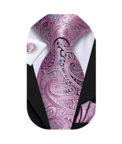 Image of Dubulle Mens Tie Set Solid Paisley Silk Striped Necktie for Men with Cufflinks Tie and Pocket Square