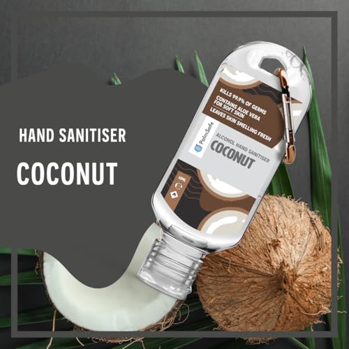 Palm Safe Coconut 60ml Anti Bacterial Premium Hand Sanitiser Travel Size Refillable Clip Bottle Quick Drying Non Sticky Extra Moisturising Kills 99.9% of Viruses and Bacteria - Image 4