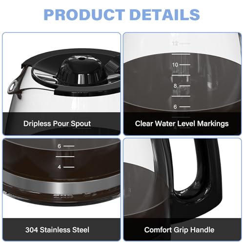 12 Cup Coffee Maker Carafe Replacement Pot Compatible with Hamilton Beach Flexbrew Models: 49902, 49915, 49905C, CM4309, 49317, 49467, 49611, 49904, 49934, 46230, 46290, 46293, Part Number: 990136800 by GVANIAMY - Image 4