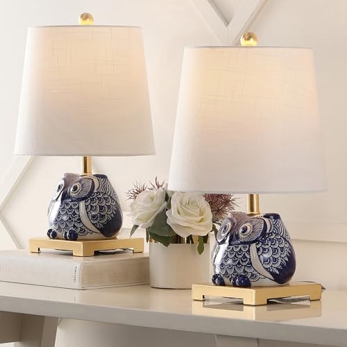 Lámpara de Mesa Búho Cerámica Azul y Blanco 16" Set 2 miniatura 6