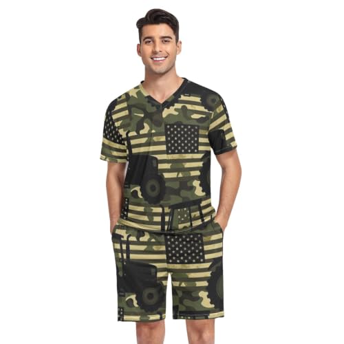 Camisa de pijama para hombre el regalo patriótico ideal con estampado de tractor manga corta