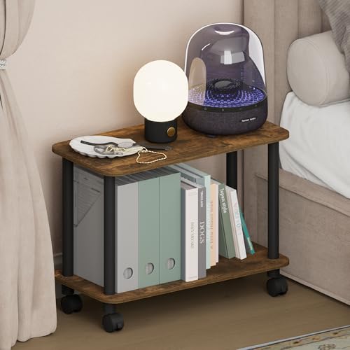Furinno Turn-N-Tube Night Stand, 2-Tier Rectangle Nightstand with Wheels, Round Corner Side Table, End Table with Open Shelf, Toolless Assembly, for Living Room, Bedroom, Amber Pine - image 1
