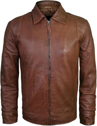 Mens Genuine Waxed Lambskin Leather Wick Jacket - Polo Collar Leather Downtown Moto Jacket3