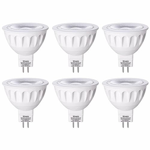 MR16 GU5.3 LED Bulbs,50W Halogen Equivalent, 5W 12V 3000K Soft Warm White, GU5.3 Bi-Pin Base, 40 Degree Spot Lighting for Indoor/Outdoor Landscape Track Bulbs-Not Dimmable (6 Pack)