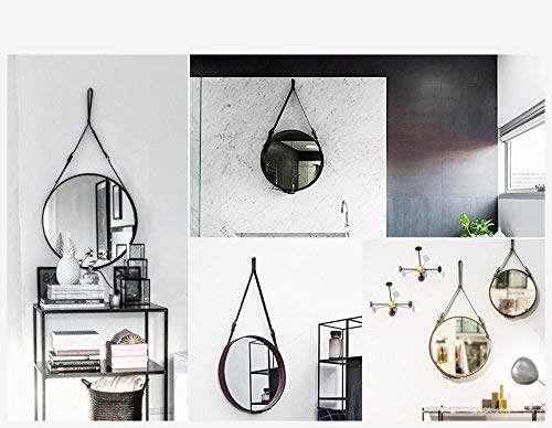 Gurfuy Round Hanging Mirror with PU Leather Strap Hanger Leather Framed Mirror for Home Decor Wall Mounted Large Hanging Mirror for Entryway Bathroom Living Room Bedroom Washroom (Black-20inch) - Image 5