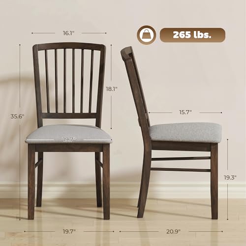 HOMCOM Farmhouse Dining Chairs Set of 2, Upholstered Linen Fabric Kitchen Chairs with Solid Rubberwood Legs for Kitchen, Dining Room, Burn Brown