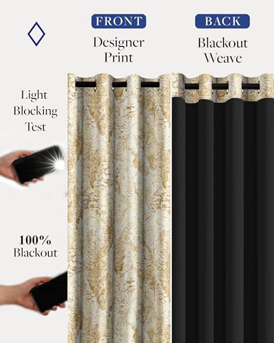 Image of Cloth Fusion Printed 100% Blackout Window Curtains 5 Feet Long Set of 2