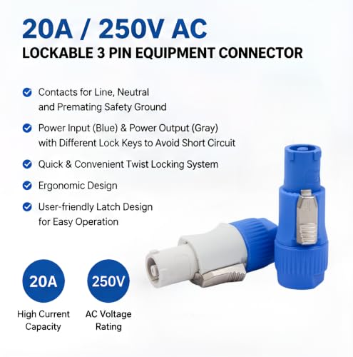 Toronce Conector Powercon AC 3 PIN 20A/250V Azul Pack 5 miniatura 3