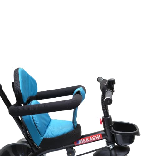 Image of MEKASHI Kids Tricycle for 1-6 Years with Parent Push Handle, EVA Wheels, Safety Guard, Front & Rear Storage Basket, Footrest, Bottle Holder, Blue