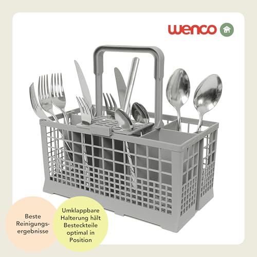 wenco Spülmaschinenkorb für die meisten gängigen Spülmaschinen, Besteckkorb für Spülmaschine, Spülkorb, Abnehmbarer Griff, Klappbarer Gitterdeckel, Maß inklusive Griff 23,7 x 13,7 x 24,7 cm, Grau