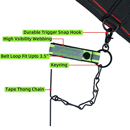 Image of MELOTOUGH Tape Thong for Tool Belt Waist Electricians Tape Holder Chain with Keyring and trigger snap hook (Reflective Green, 2)