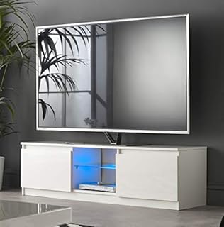MMT Furniture Designs Ltd RTV1600 White TV Stand Cabinet Unit with LED Lights 50 55 65 70 75 inch 4k TV 160cm Wide