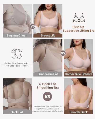 Image of HORISUN Seamless Bras Full Coverage Wireless Push Up Bra for Women No Underwire Comfort V Neck Bralettes with Support