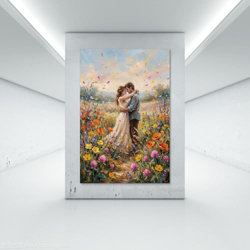 Póster de pareja abrazando en óleo impresionista, lámina decorativa pastel suave de 40 x 60 cm 7