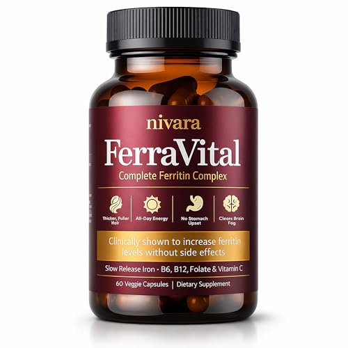 NIVARA FerraVital Ferritin Support for Women - Iron Supplement with Ferrous Glycinate Vitamin C B12 B6 Folate & Zinc Supports Healthy Iron Levels & Daily Energy - 60 Capsules (1)