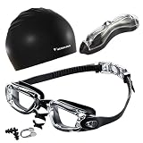 Wenwasno 5 in 1 Swim Goggles & Swim Cap for Men Women,Waterproof,Anti-Fog,UV-resistant,Swimming goggles,swimming cap,nose clip,ear plug,and...