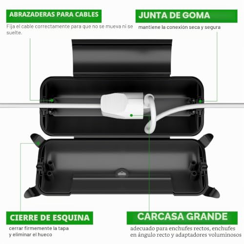 Miniatura 3 de Restmo Caja De Cables Eléctrica Impermeable Ip44 Para Exteriores, Caja De Protección Grande De Enchufe Para Cable De Extensión, Resistente A La Intemperie, Herramienta Eléctrica, 29x11x7.5cm, Negro