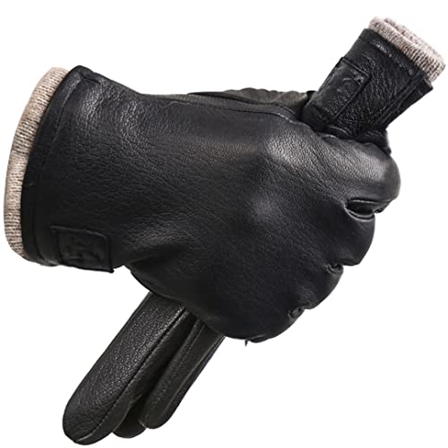 Pokem&Hent Guantes de hombre Guantes de invierno para hombre Guantes de piel de ciervo simple Guantes de cuero para hombre negro 11.5 Cover