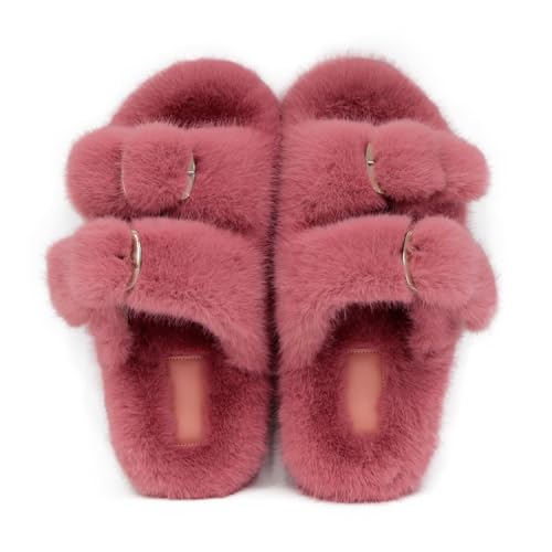 Women's Fluffy Faux Fur Slippers Shoes for Women Sandals Comfy Open Toe Flats Fuzzy Slippers Women Indoor and Outdoor Slides3