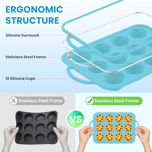 2Pack Silicone Muffin Pan for Baking with Metal Reinforced Frame - 12 Cups Regular Size Cupcake Pan Muffin Tin for Baking Nonstick Food Grade Silicone Molds - Image 3