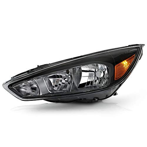ACANII - For 2015-2018 Ford Focus Black Bezel w/o LED DRL Halogen Headlight Headlamp Assembly Replacement Driver Side