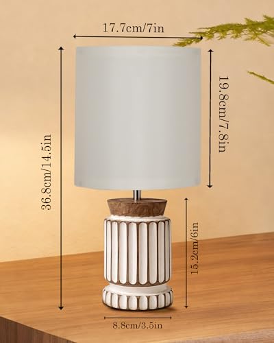Image of Homesake Wooden Table Lamp | Handcrafted Bedside & Living Room Lamp | Bulb Included | Warm Light | Desk Nightstand Light, Decor Lamp for Bedroom, Study & Home Decor, (KD Off-White Drum)