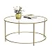 VASAGLE Round Coffee Table, Glass Table with Golden Iron Frame, Living Room Table, Sofa Table, Robust Tempered Glass, Stable, Decorative, Gold ULGT21G