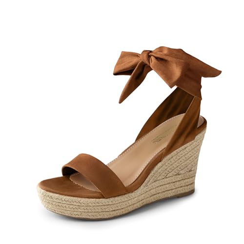 DREAM PAIRS Womens Open Toe Espadrilles Wedges Tie Lace Up Cute Ankle Strap Platform Sandals Dressy Shoes 6 Brown-suede