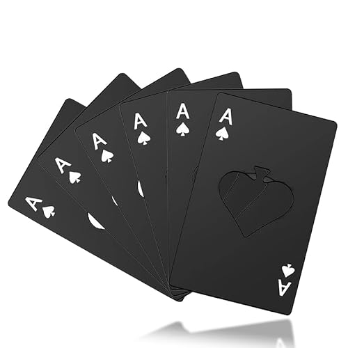 6-Pack Ace of Spades Bottle Openers – Stainless Steel Playing Card Shape Beer Openers, Poker Party Favors, Wedding Groomsmen Gifts, Credit Card Size Tools