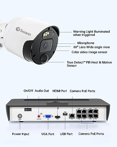Swann Master 4K 8 Channel Home Security Camera System, 2Tb Nvr, 4 Poe Ip Cameras Outdoor, 8Mp Wired Surveillance Cctv, Heat Motion Vehicle Detection, Led Light, 24/7 Recording Security Camera, 876804 #TOP7