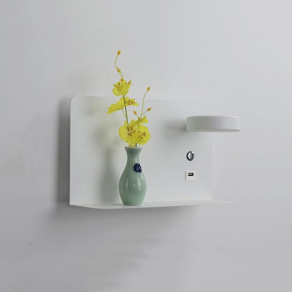 Luz De Pared Led De Cabecera con Puerto USB Y Interruptor Luces De Lectura Giratorias Modernas De 7w Lámpara De Pared De Aluminio Blanco con Estante para Dormitorio, Sala De Estar, Sala De, A