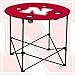 Logo Brands NCAA Nebraska Cornhuskers Round Tailgating Table – Portable with Foldable Legs, 4 Cup Holders, Powder-Coated Steel, and 27.6
