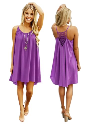 Image of Women's Chiffon Summer Casual Sundress Spaghetti Strap Tank Beach Dresses Bathing Suit Coverup